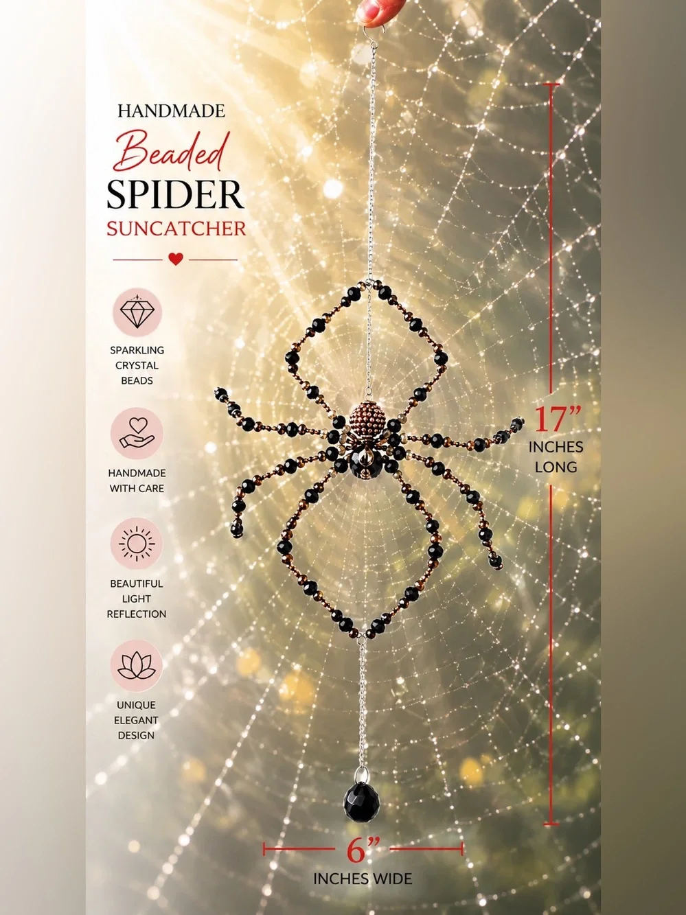 Black & Gold Beaded Crystal Spider Sun Catcher